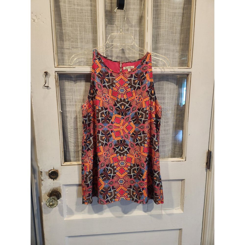 Emma & Olivia Orange and Yellow Abstract Design Sleeveless Blouse